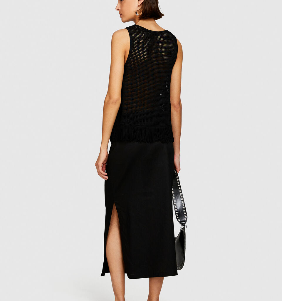 Perforated tank top with fringe - women's tops - Black | Sisley image number 3